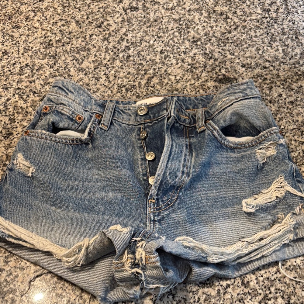 Zara Distressed Blue Jean Shorts